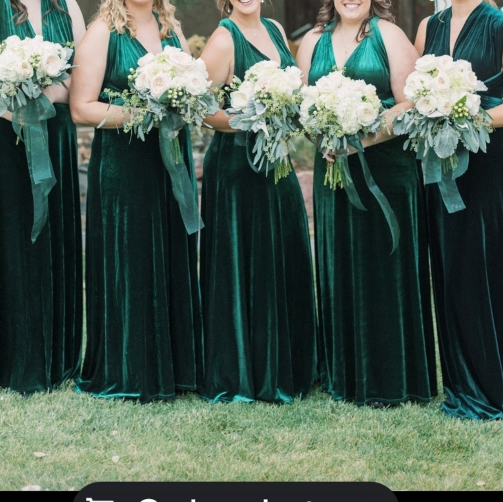 Emerald green crushed velvet gown